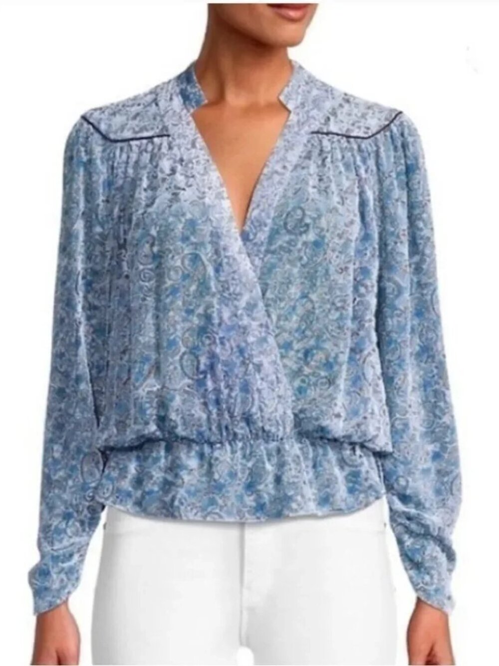 Zadig & Voltaire Tori Velours Blue Paisley Silk Blend Long Sleeve Blouse S NWOT